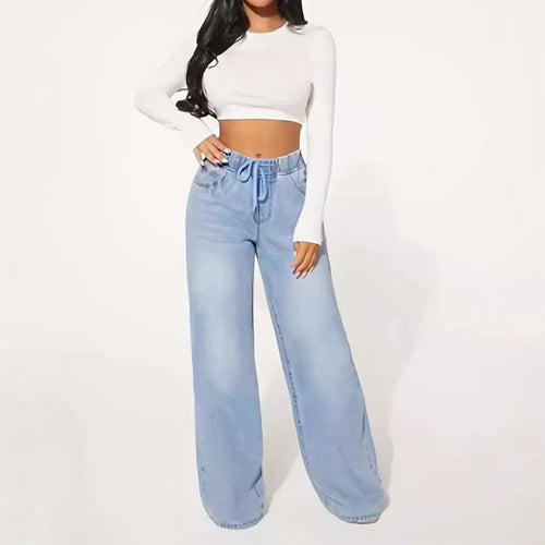 MARAUDERFASHIONDESIGN-Edition – High Waist Drawstring Wide Leg Jeans – Light Blue