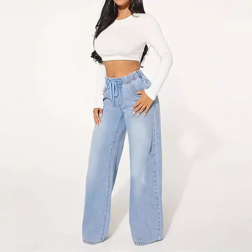 MARAUDERFASHIONDESIGN-Edition – High Waist Drawstring Wide Leg Jeans – Light Blue
