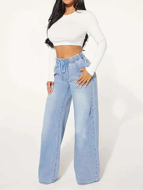 MARAUDERFASHIONDESIGN-Edition – High Waist Drawstring Wide Leg Jeans – Light Blue