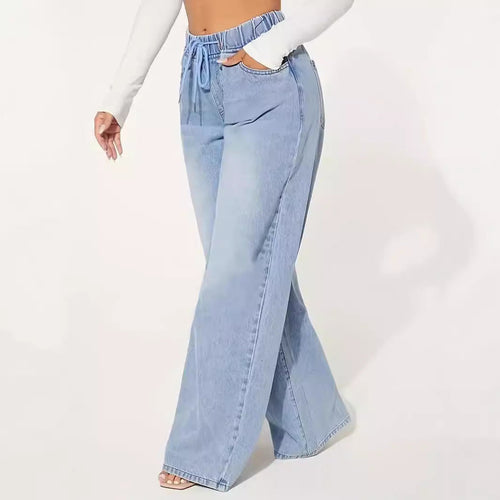 MARAUDERFASHIONDESIGN-Edition – High Waist Drawstring Wide Leg Jeans – Light Blue