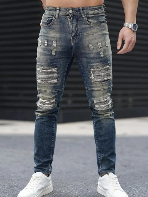Men’s Ripped Stretch Jeans – Navy High Street | Urban Cool 25 Edition