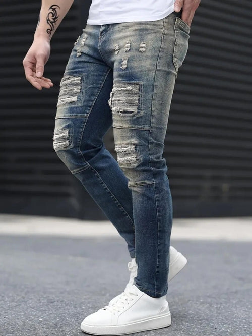 Men’s Ripped Stretch Jeans – Navy High Street | Urban Cool 25 Edition