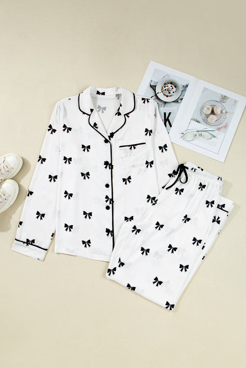 Bow Long Sleeve Top and Pants Pajama Set