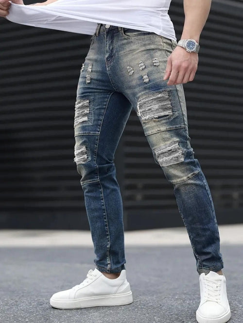 Men’s Ripped Stretch Jeans – Navy High Street | Urban Cool 25 Edition